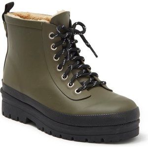 Chooka Redmond Hiker Boots Faux Fur Lined Lace Up Booties Olive Green Size 8 NEW